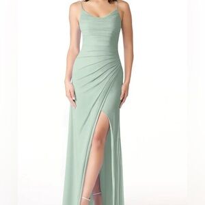 Azazie Dendra bridmaid dress size A14 in eucalyptus green, floor length